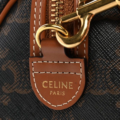 Celine Triomphe Canvas Calfskin Small Boston Bag Tan 7 of 10