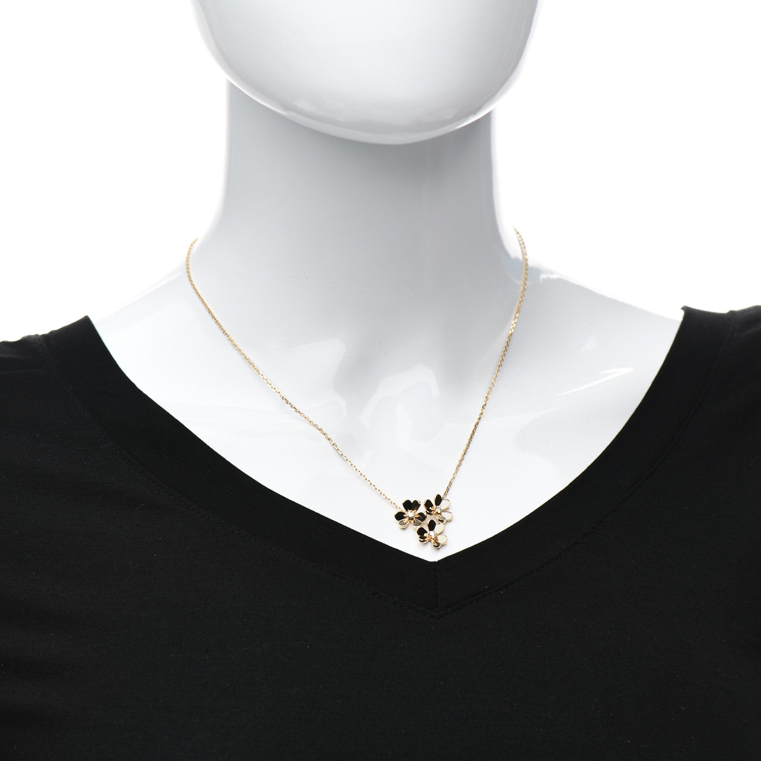 Van Cleef & Arpels 18K Yellow Gold Diamond Mini Frivole 3 Flowers Pendant Necklace 2 of 6