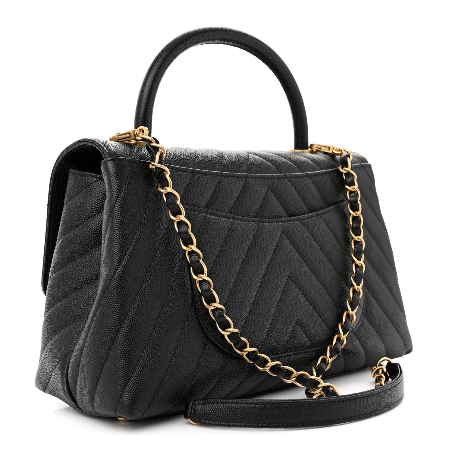 Chanel Caviar Chevron Quilted Small Coco Handle Flap Black 3 of 11