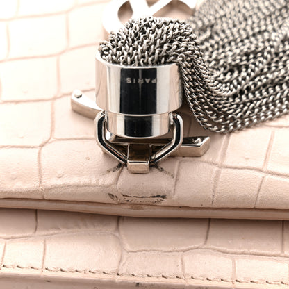 Saint Laurent Calfskin Crocodile Embossed Kate Monogram Tassel Chain Wallet Marble Pink 11 of 16