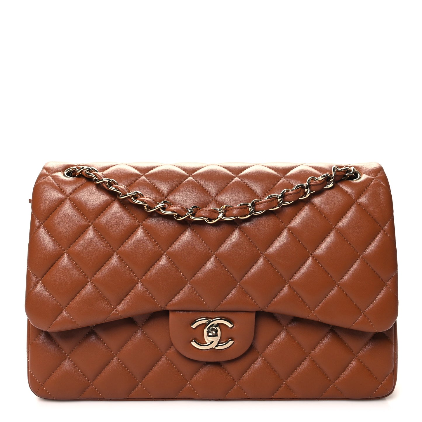 Lambskin Quilted Jumbo Double Flap Brown
