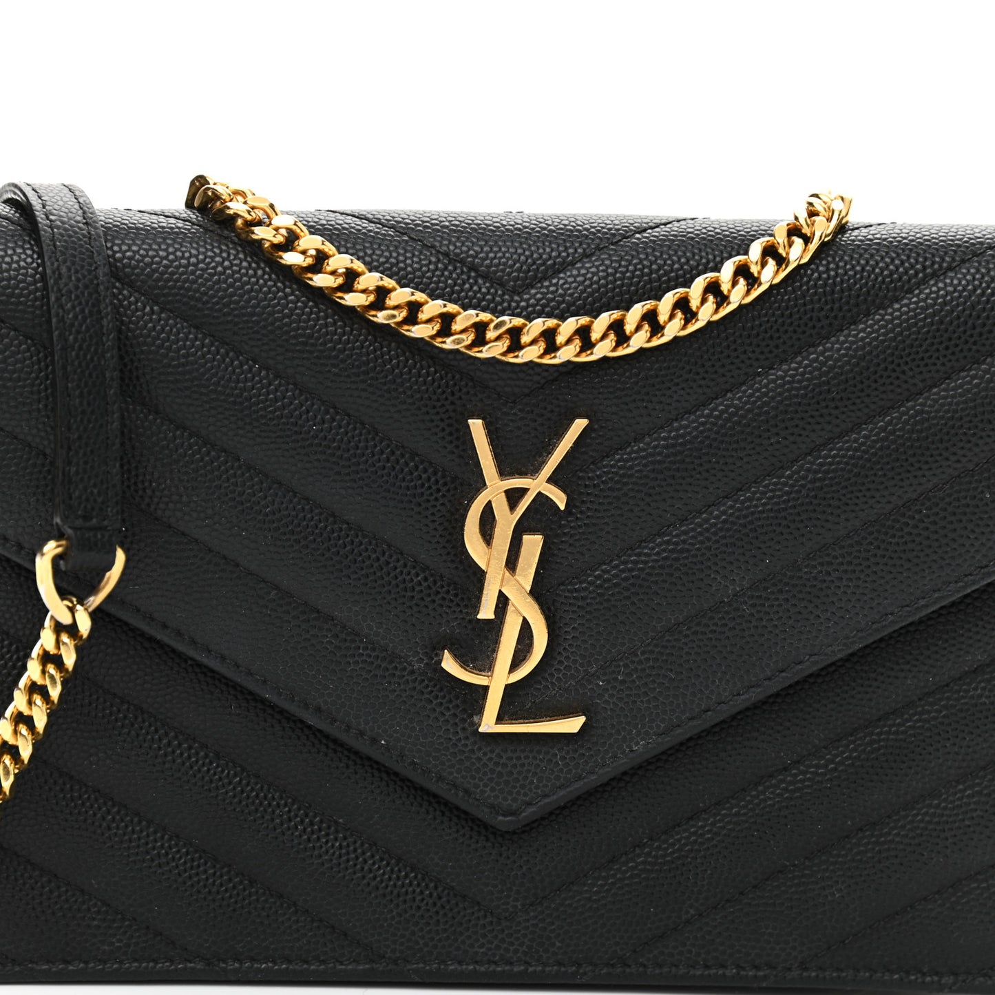 Grain De Poudre Matelasse Chevron Monogram Chain Wallet Black