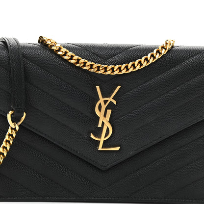 Saint Laurent Grain De Poudre Matelasse Chevron Monogram Chain Wallet Black 7 of 9