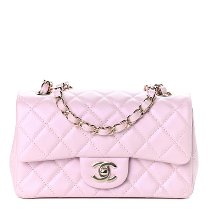 Chanel Iridescent Calfskin Quilted Mini Rectangular Flap Light Pink 1 of 9