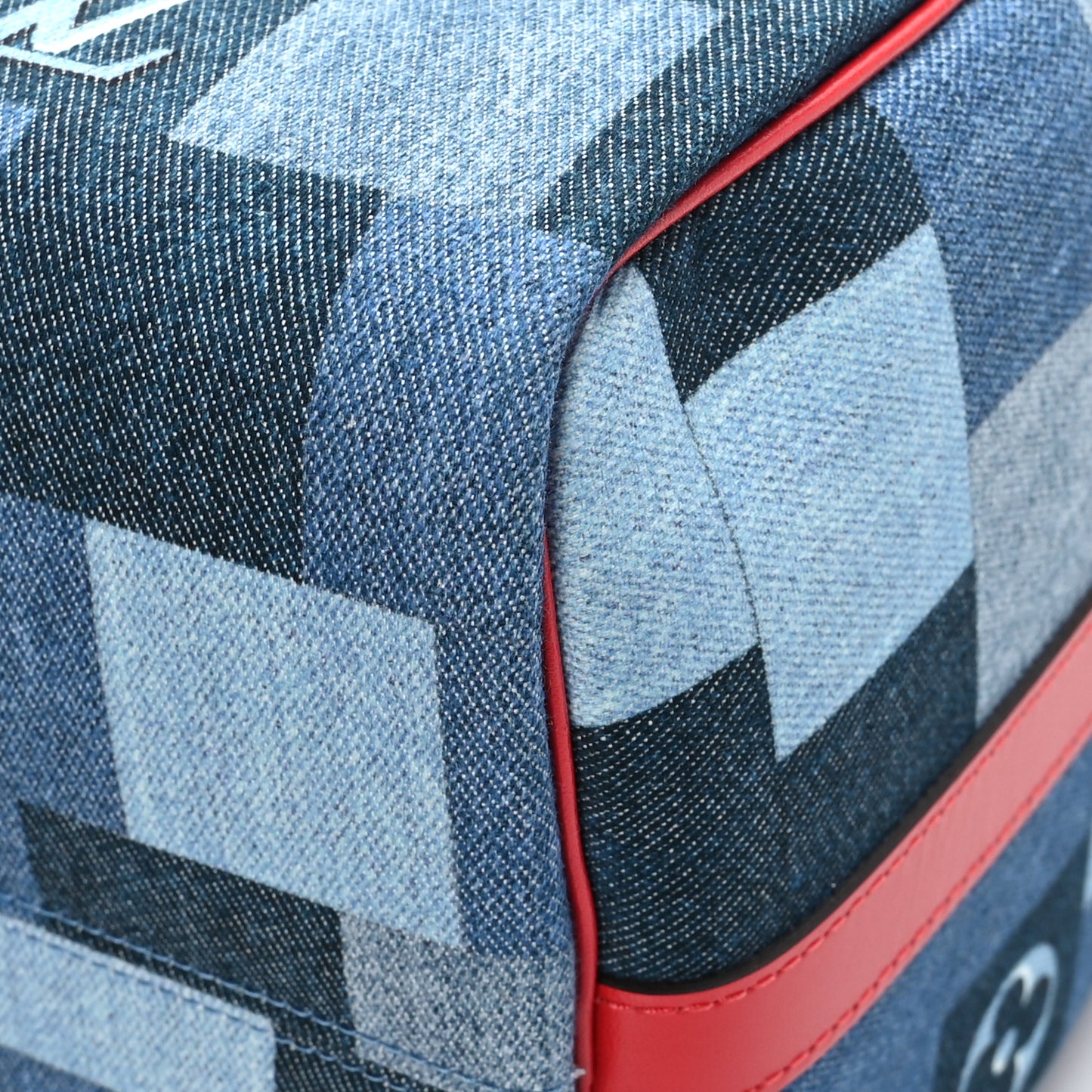 Denim Damier Monogram Patchwork Speedy Bandouliere 30 Blue Rouge