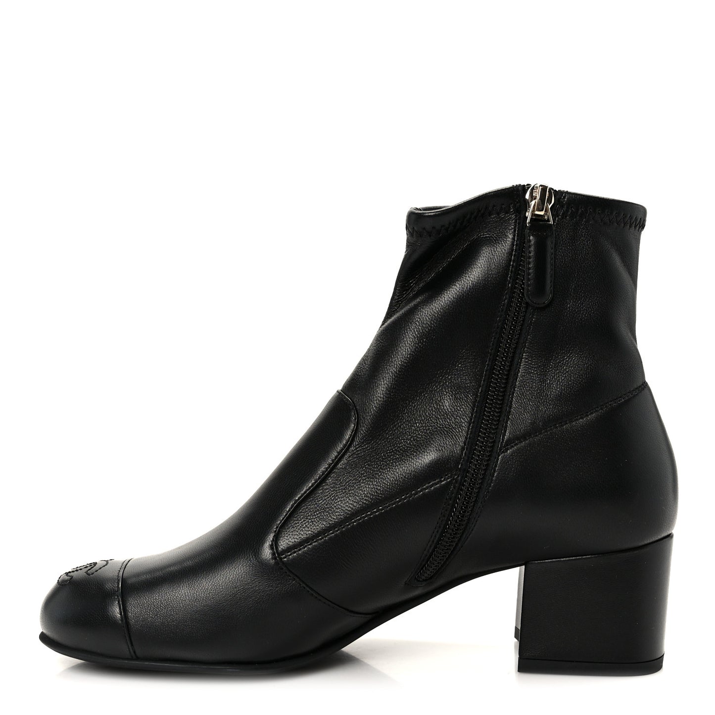 Stretch Lambskin Cap Toe CC Uniform Short Boots 38 Black