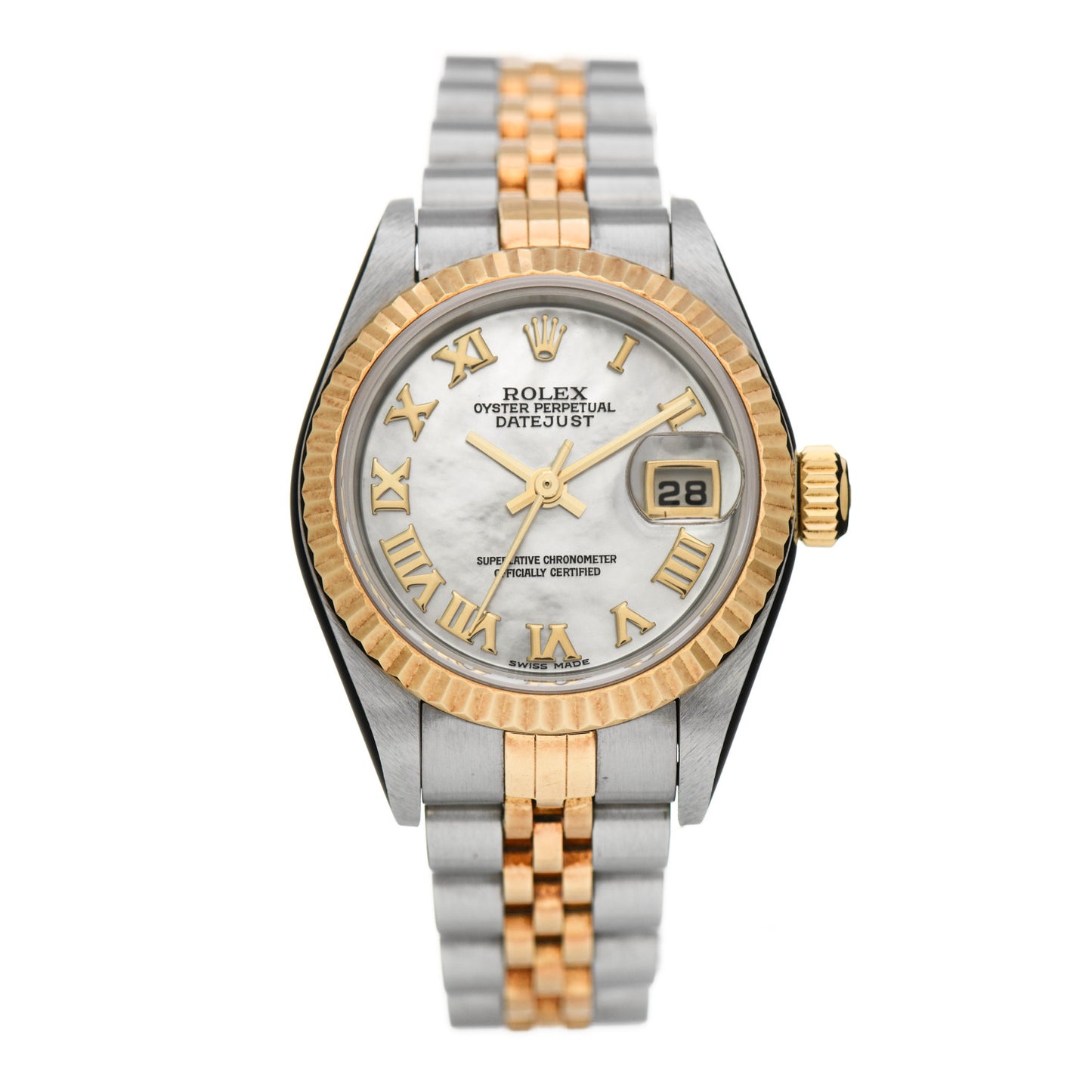 Stainless Steel 18K Yellow Gold Mother of Pearl 26mm Oyster Perpetual Datejust Watch 69173