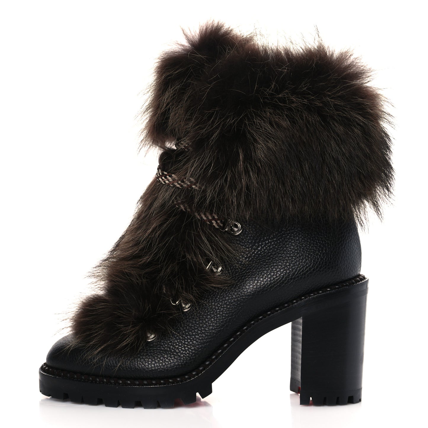 Grained Calfskin Raton Laveu Racoon Fur Fanny 70 Ankle Boots 38 Black
