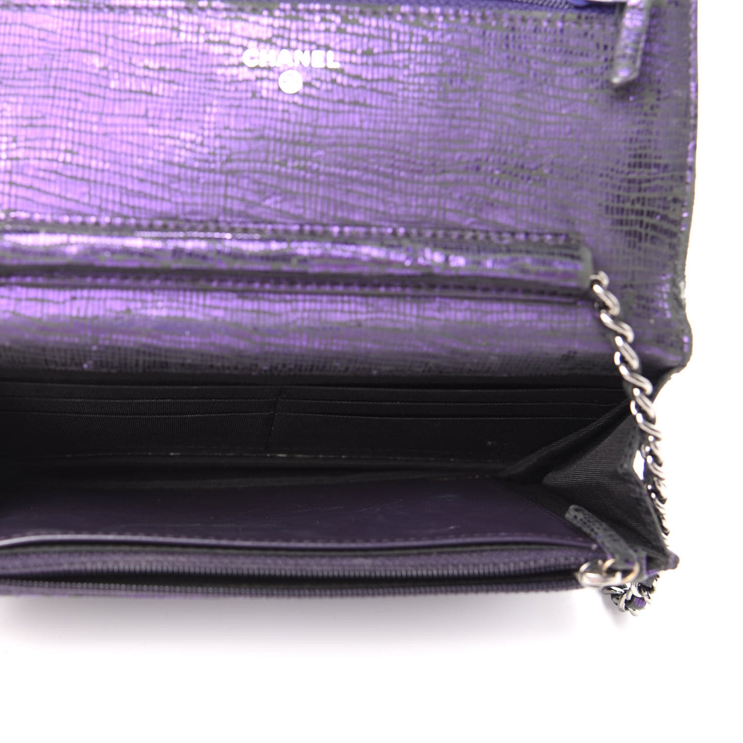 Iridescent Lizard Embossed Timeless CC Wallet on Chain WOC Purple