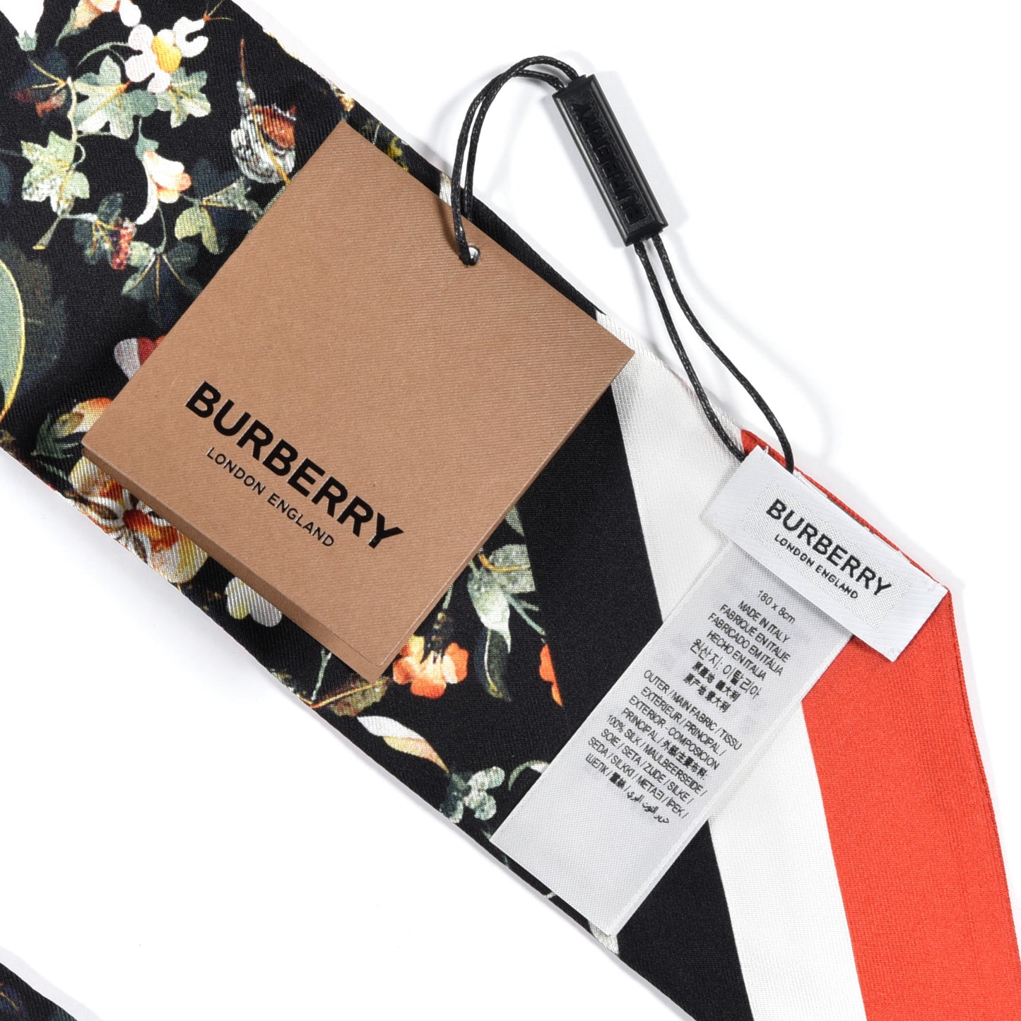 Silk Floral Print Skinny Scarf Blue Multicolor
