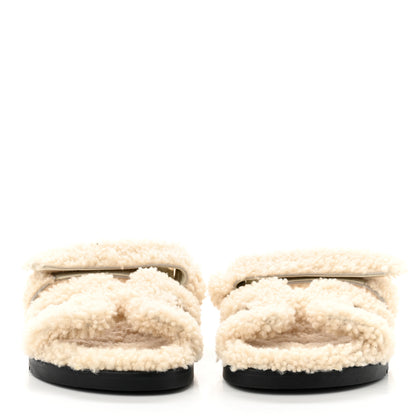 Hermes Woolskin Womens Chypre Sandals 37.5 Ecru 2 of 6
