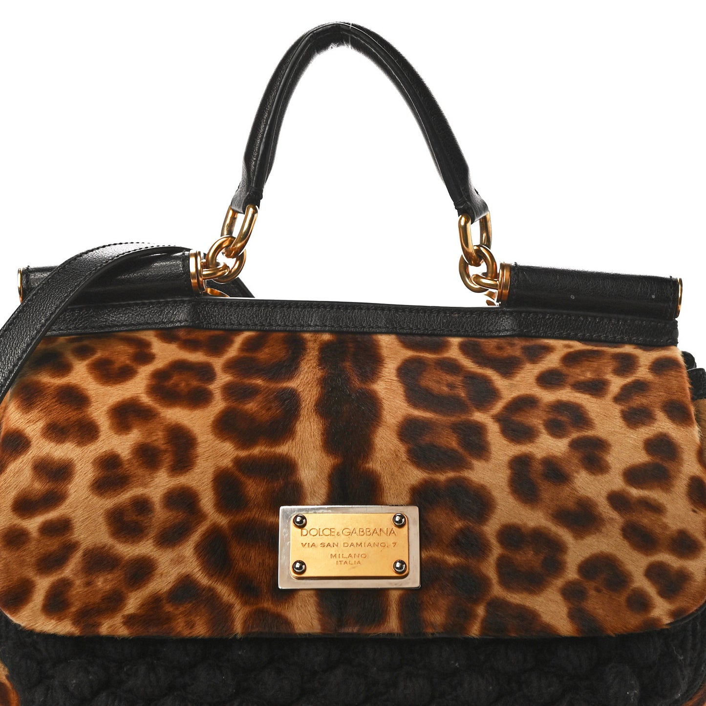 Calf Hair Leopard Print Knit Miss Sicily Satchel Black Naturale
