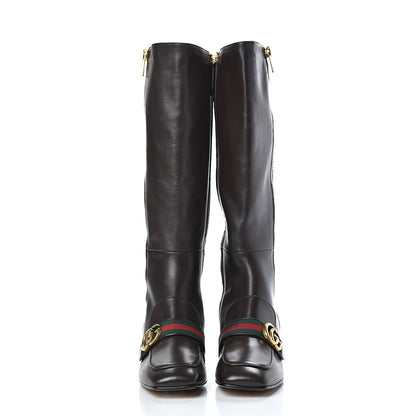 Gucci Malaga Kid Web GG Marmont Knee High Boots 37 Brown 2 of 7