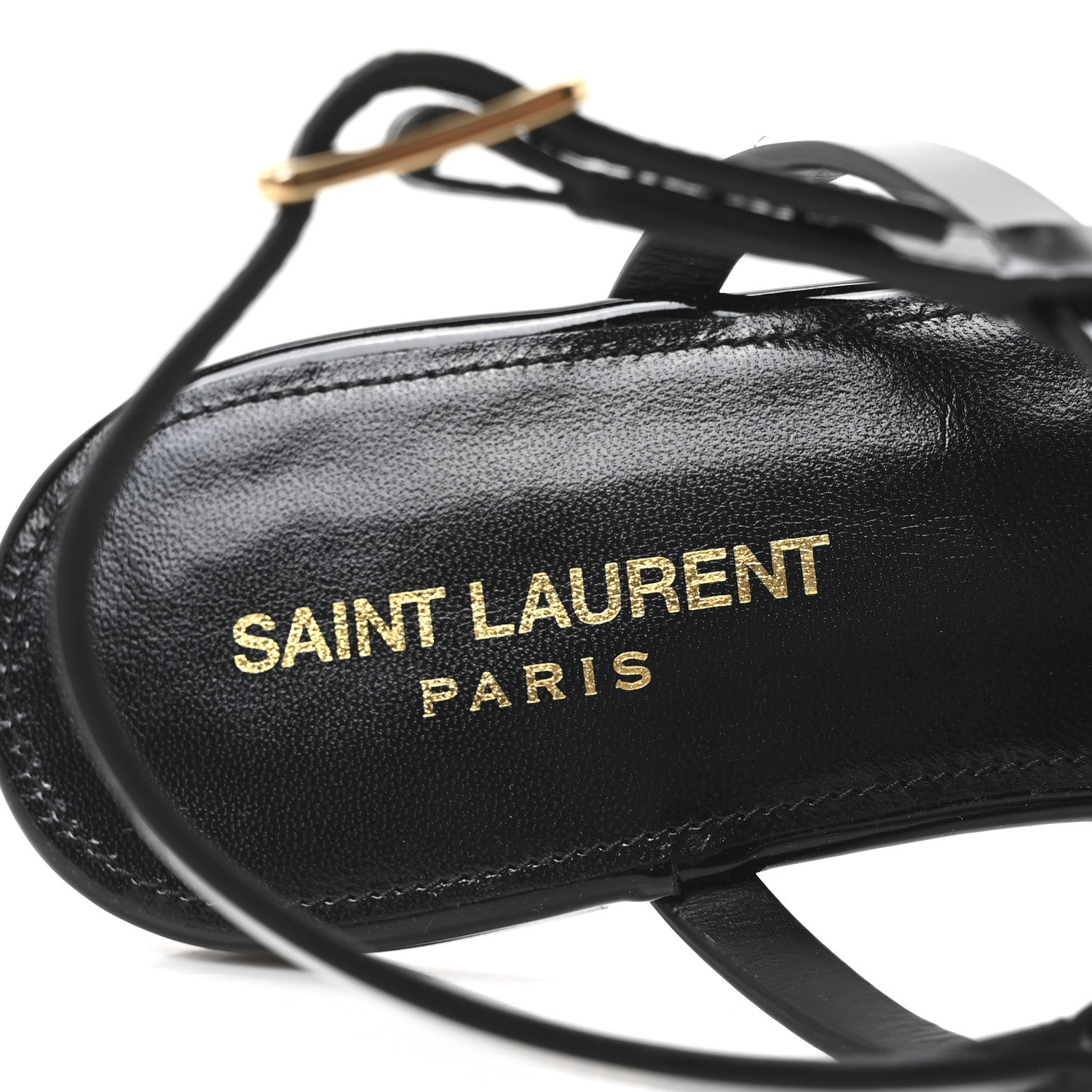 Saint Laurent Vitello Vernice Soft Cassandra 05 Monogram Flat Sandals 37 Oro Antico Black 8 of 10