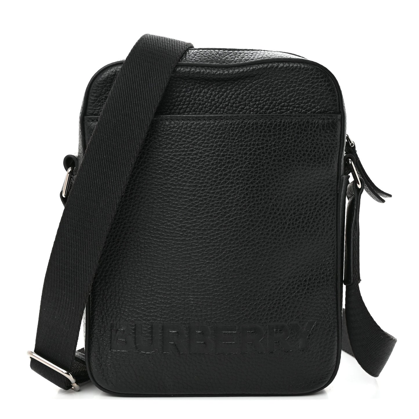 Pebbled Calfskin Logo Embossed Thornton Messenger Bag Black