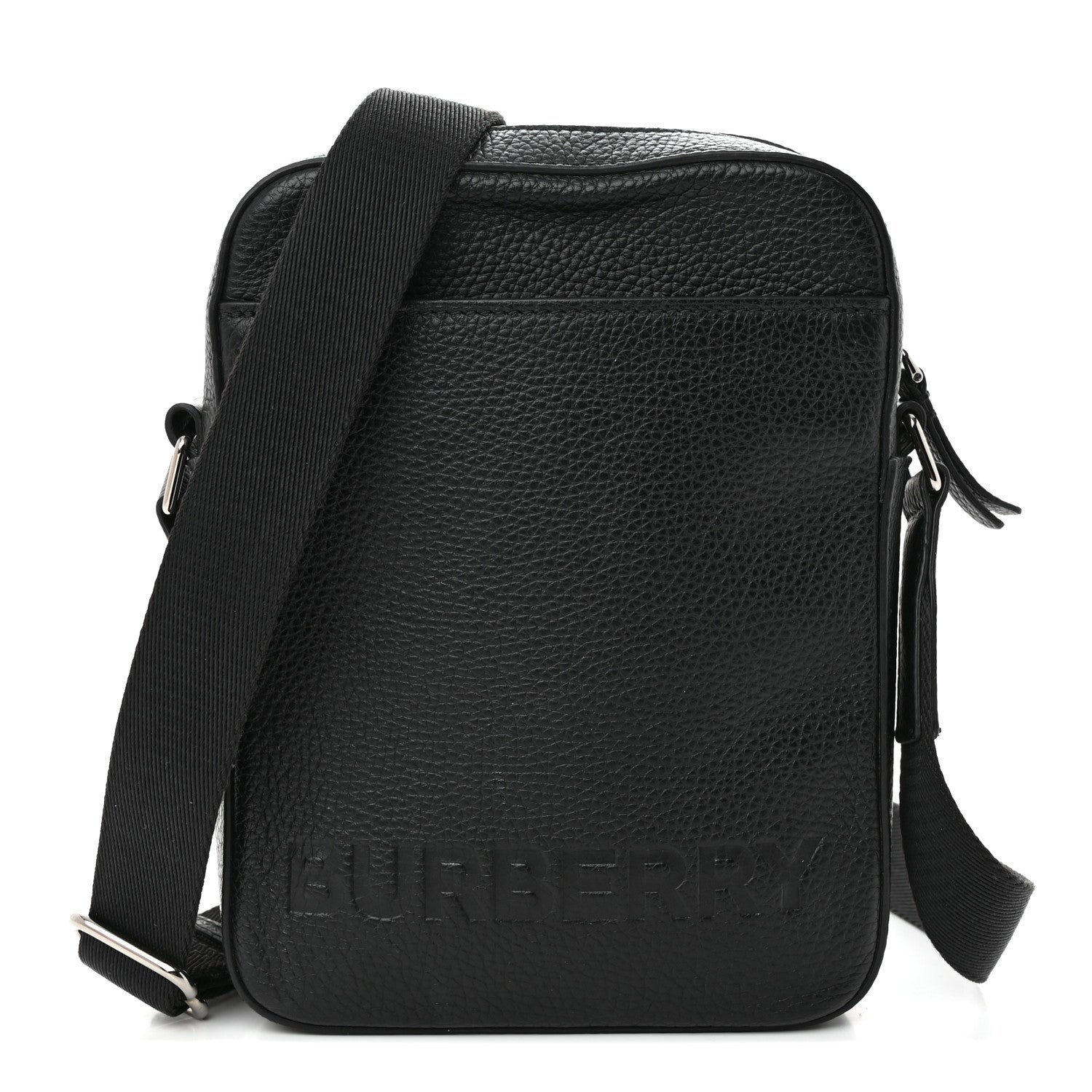 Burberry Pebbled Calfskin Logo Embossed Thornton Messenger Bag Black 1 of 15