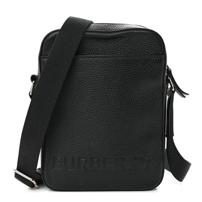 Burberry Pebbled Calfskin Logo Embossed Thornton Messenger Bag Black 1 of 15