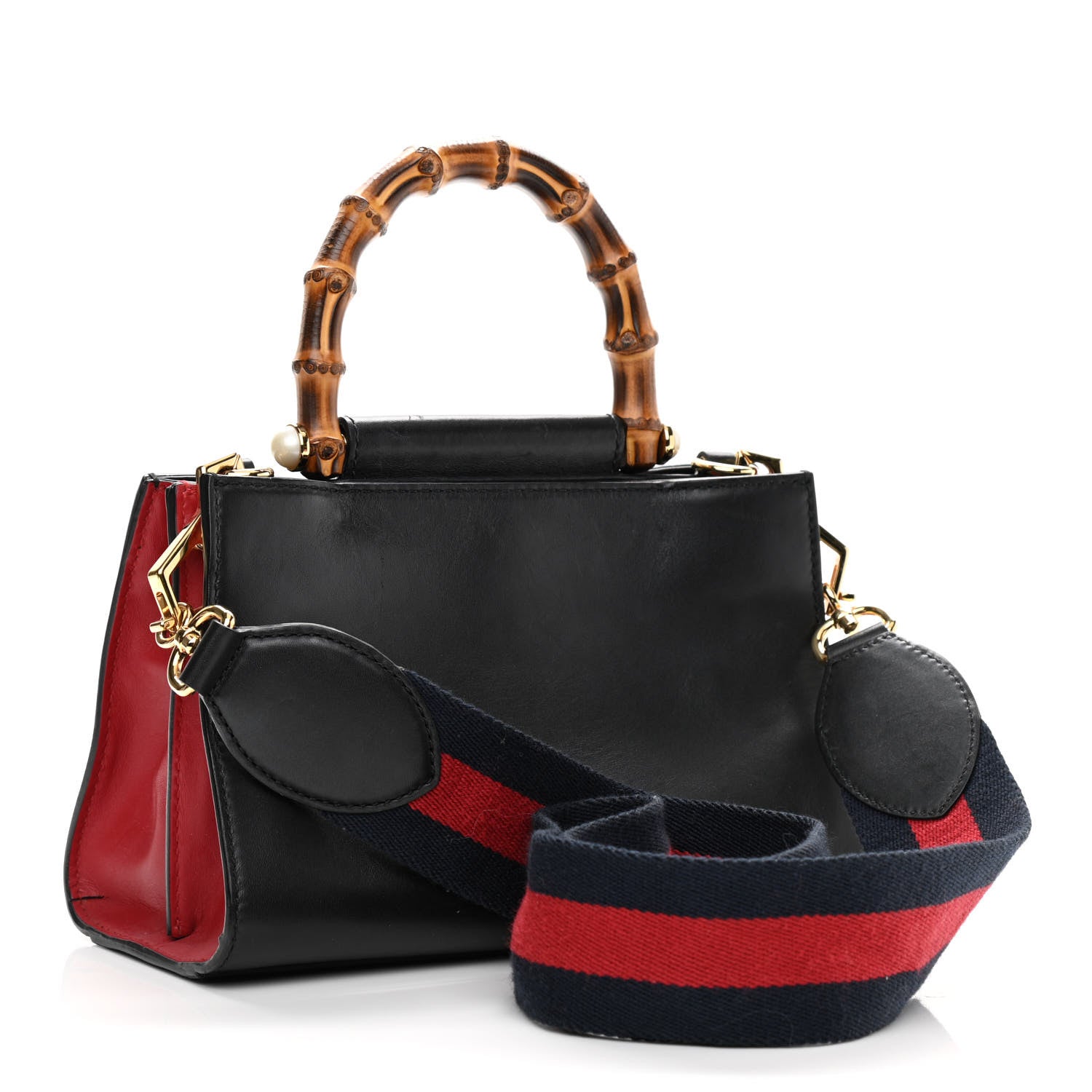 Gucci Nappa Bamboo Web Mini Nymphaea Top Handle Bag Black 3 of 13