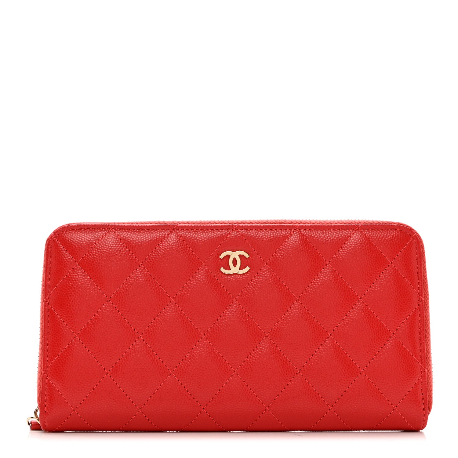 Chanel Caviar Quilted Large Gusset Zip Around Wallet Red 1 of 8