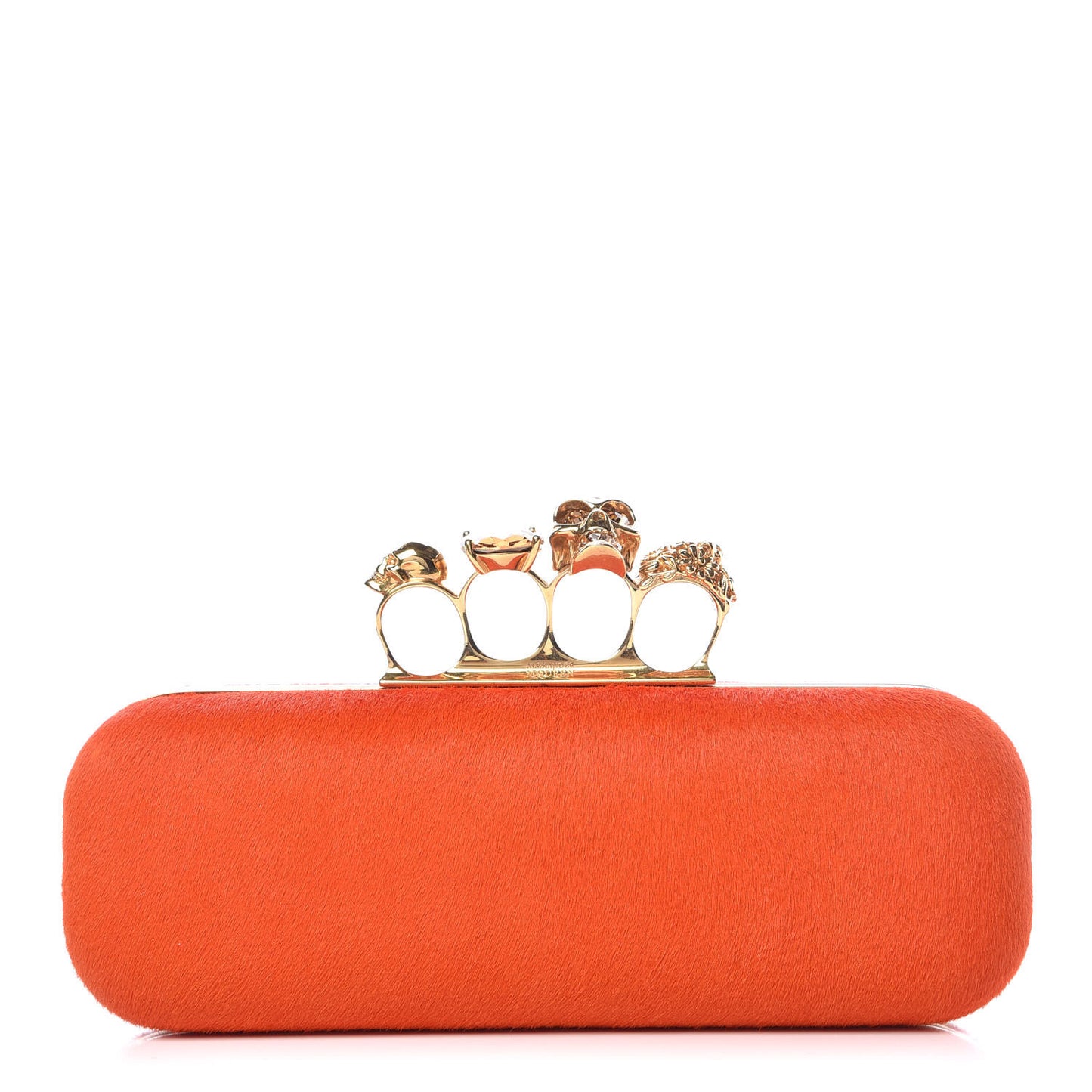 Calf Hair Long Skull Box Clutch Orange