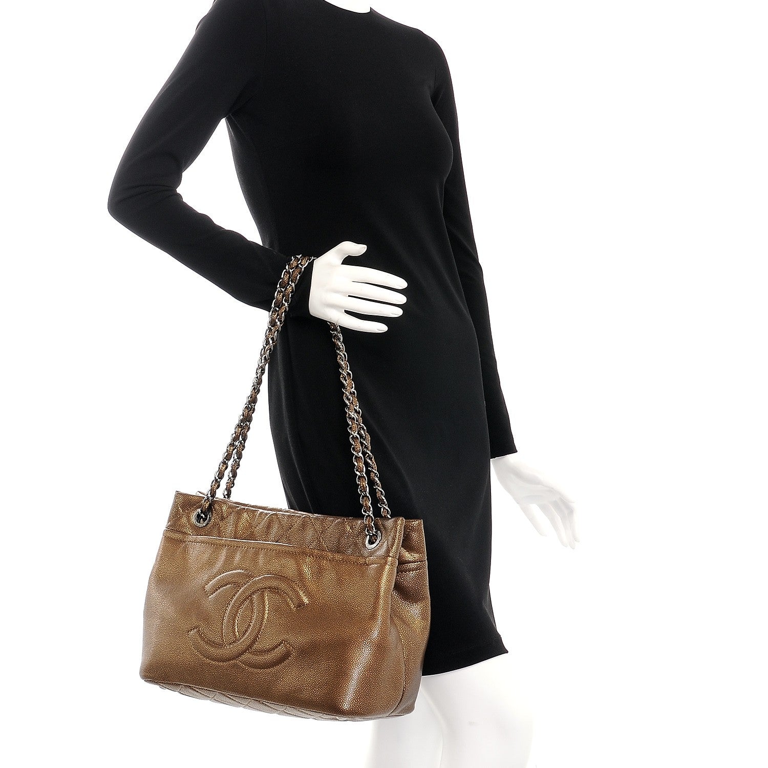 Chanel Metallic Caviar Quilted Large Timeless CC Soft Tote Bronze 3 of 9