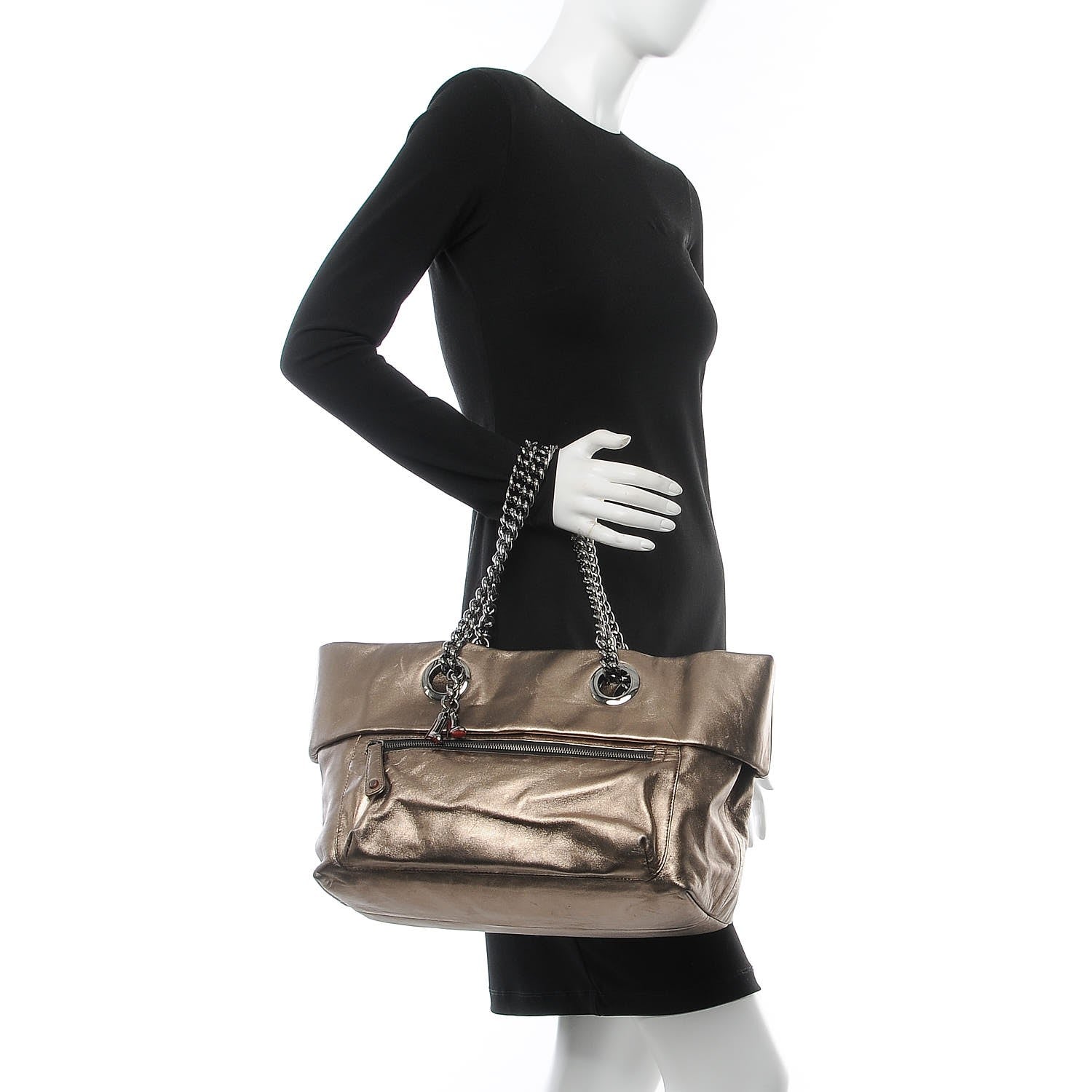 Christian Louboutin Metallic Calfskin Chain Tote Silver 2 of 10