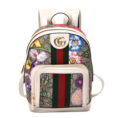 Gucci GG Supreme Monogram Flora Web Small Ophidia Day Backpack White 1 of 11