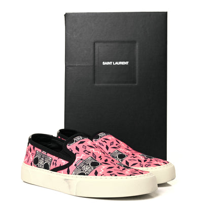Saint Laurent Canvas Radio Print Mens Venice Slip On Sneakers 38.5 Pink Black White 9 of 9