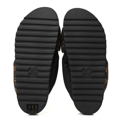 Louis Vuitton Calfskin Padded Nylon Monogram Paseo Flat Comfort Sandals 37.5 Black 5 of 7