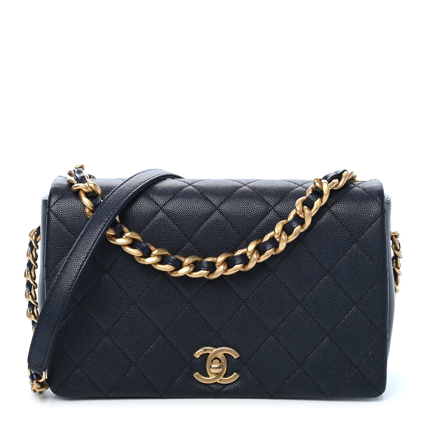Caviar Quilted Medium Fashion Therapy Flap Navy Blue