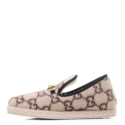 Gucci Covered Wool GG Monogram Womens Fria Horsebit Loafers 37.5 Beige Ebony Black Butterscotch 1 of 8