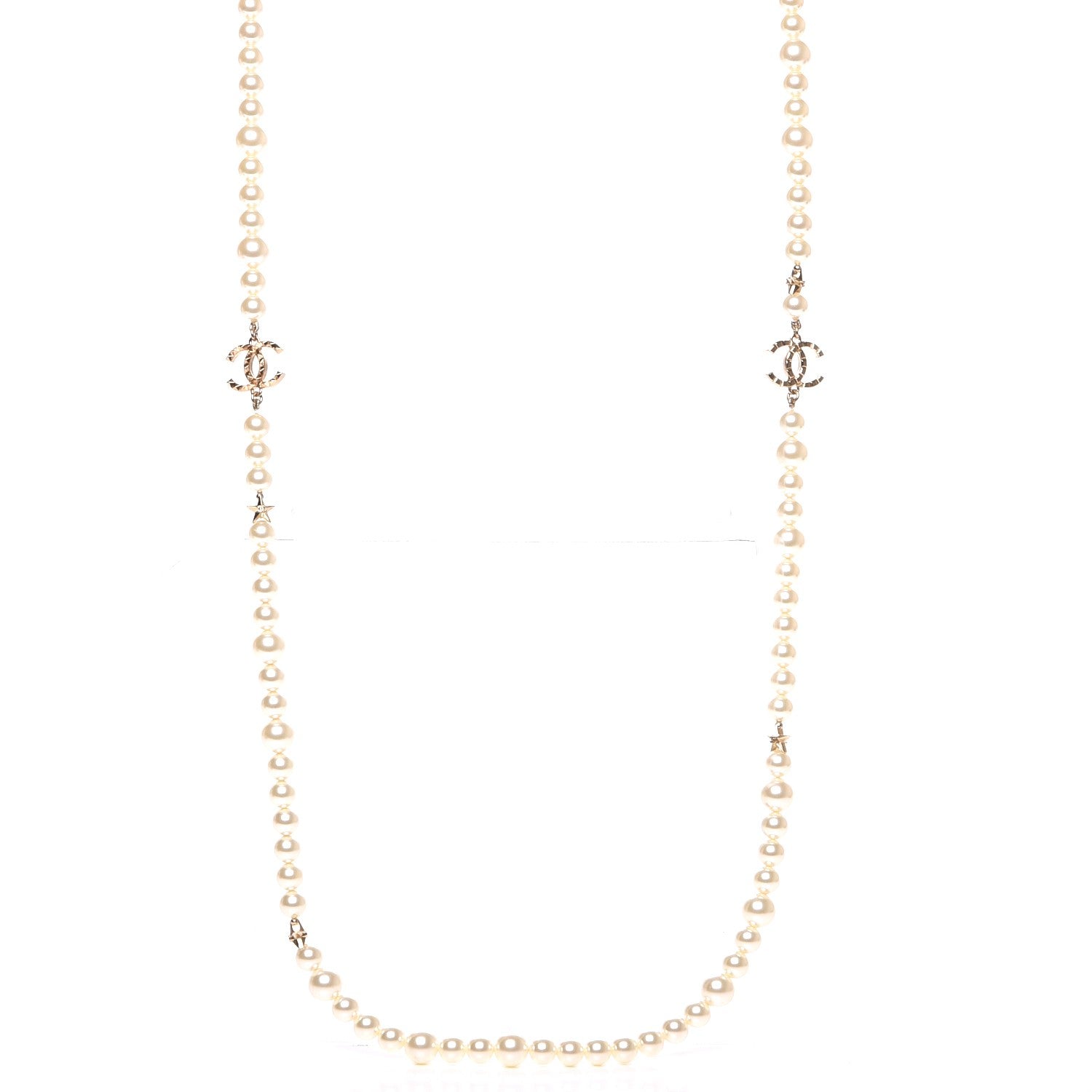 Chanel Graduated Pearl Studded CC Star Long Necklace Gold 1 of 8