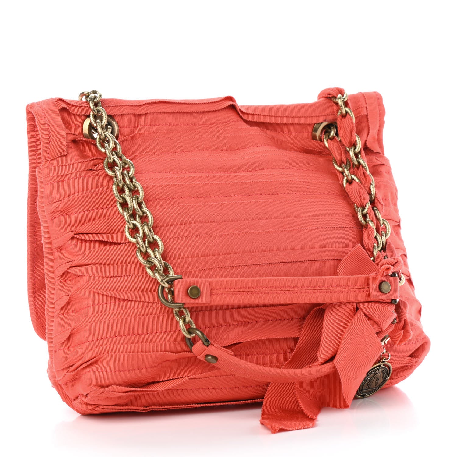 Lanvin Canvas Pleated Happy Square Shoulder Bag Orange 2 of 4