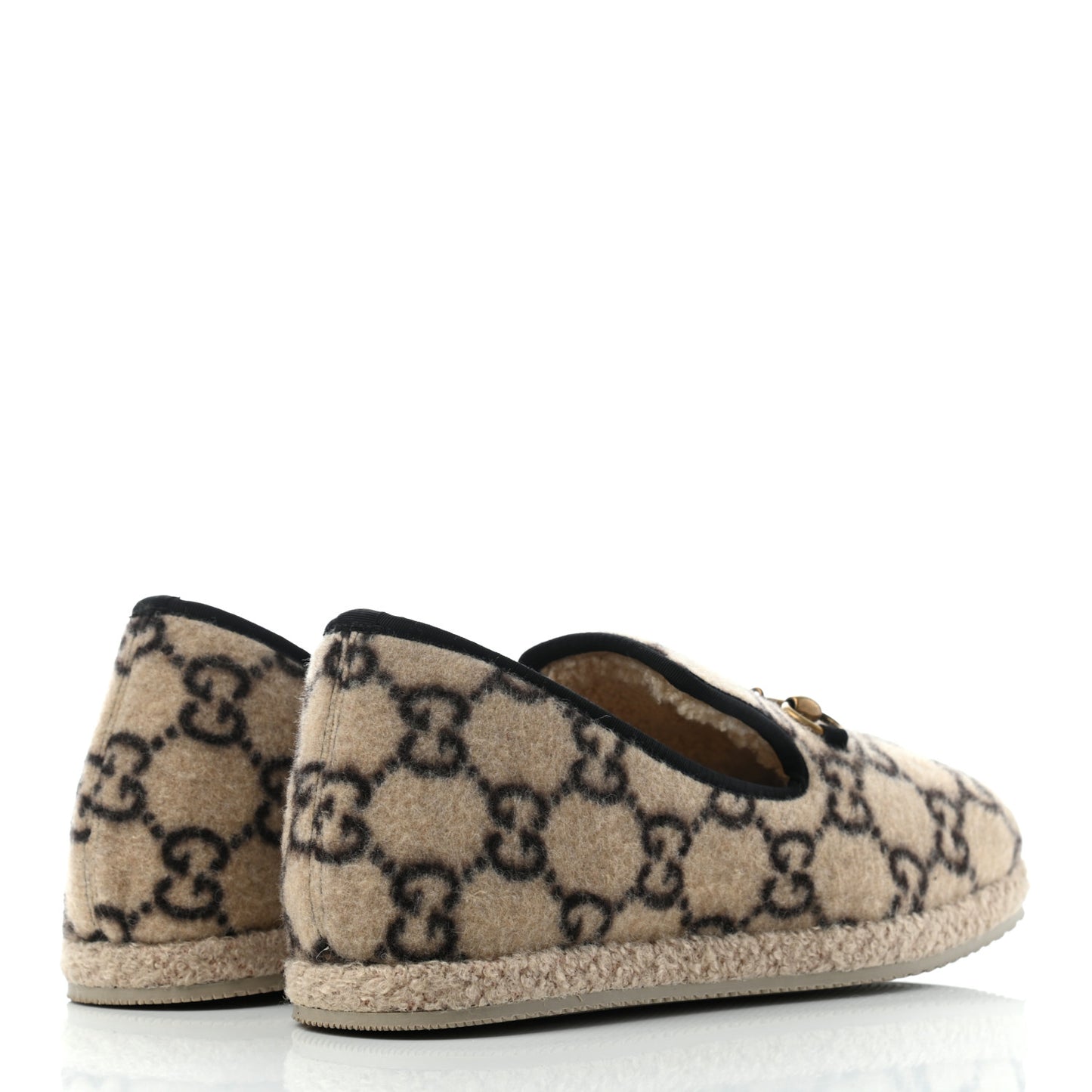 Covered Wool GG Monogram Mens Fria Horsebit Loafers 8.5 Beige Ebony Black Butterscotch
