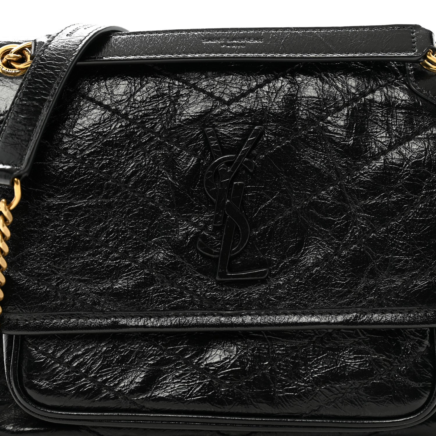 Saint Laurent Crinkled Calfskin Matelasse Monogram Baby Niki Chain Satchel Black 7 of 9