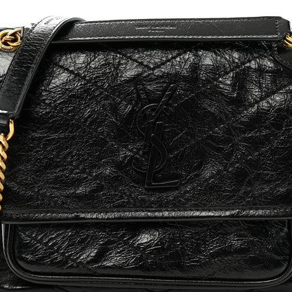 Saint Laurent Crinkled Calfskin Matelasse Monogram Baby Niki Chain Satchel Black 7 of 9