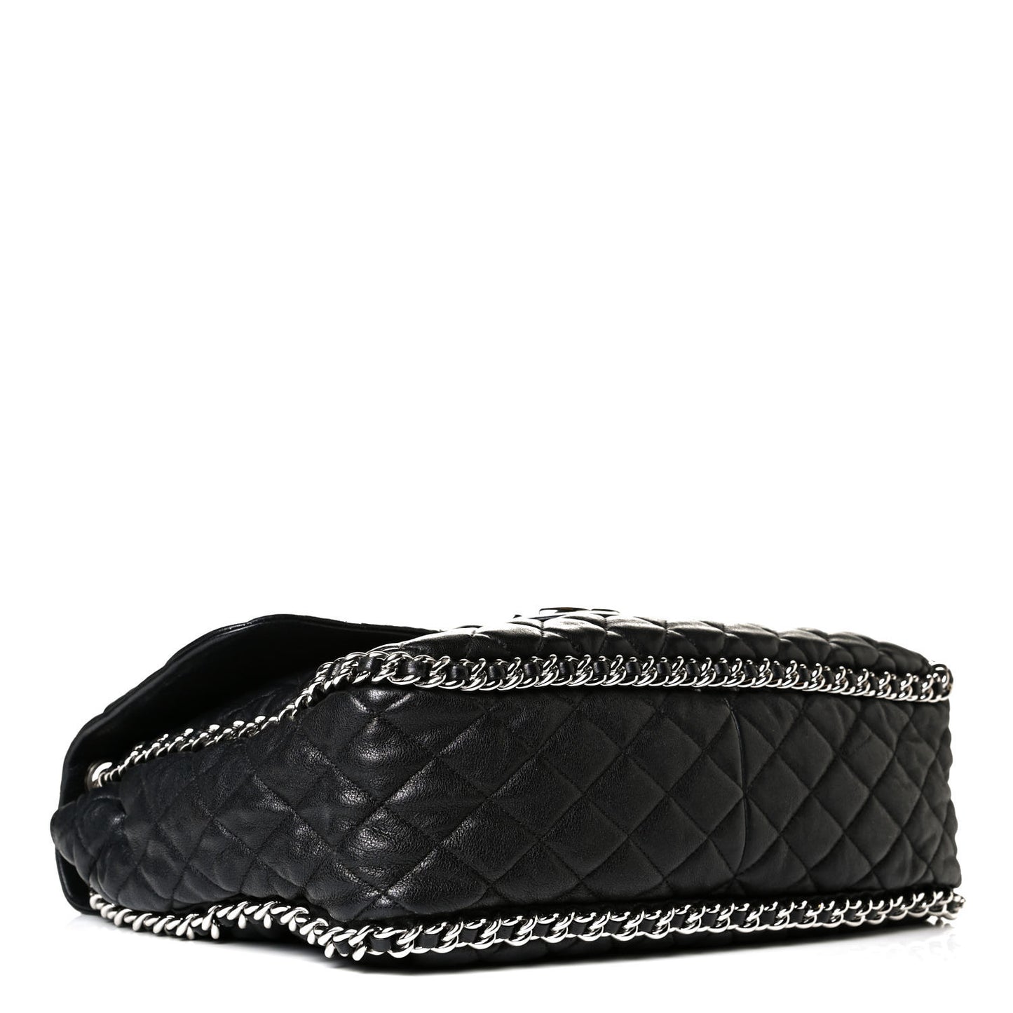 Washed Lambskin Quilted Maxi Chain Around Flap Black