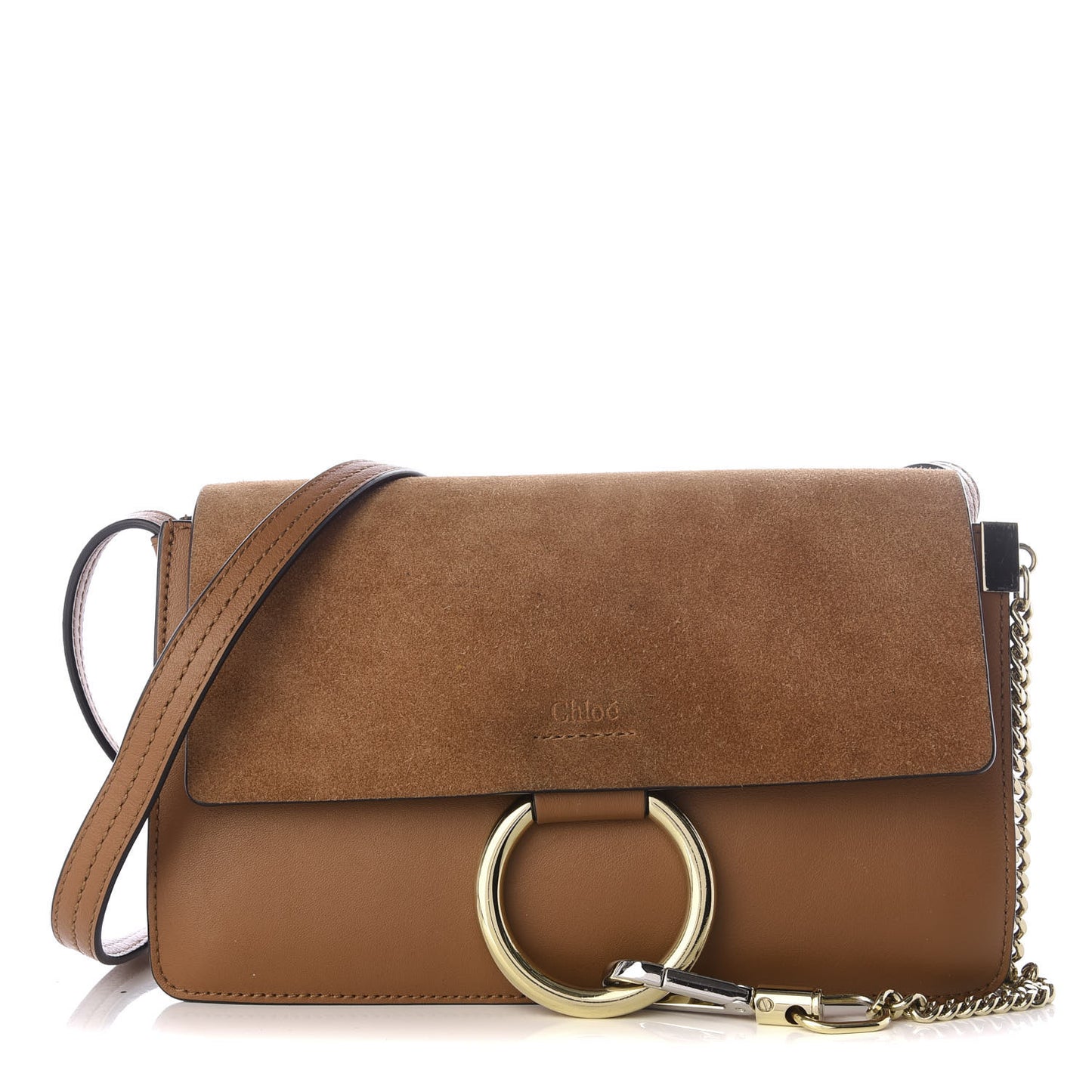 Suede Calfskin Small Faye Shoulder Bag Chestnut Brown