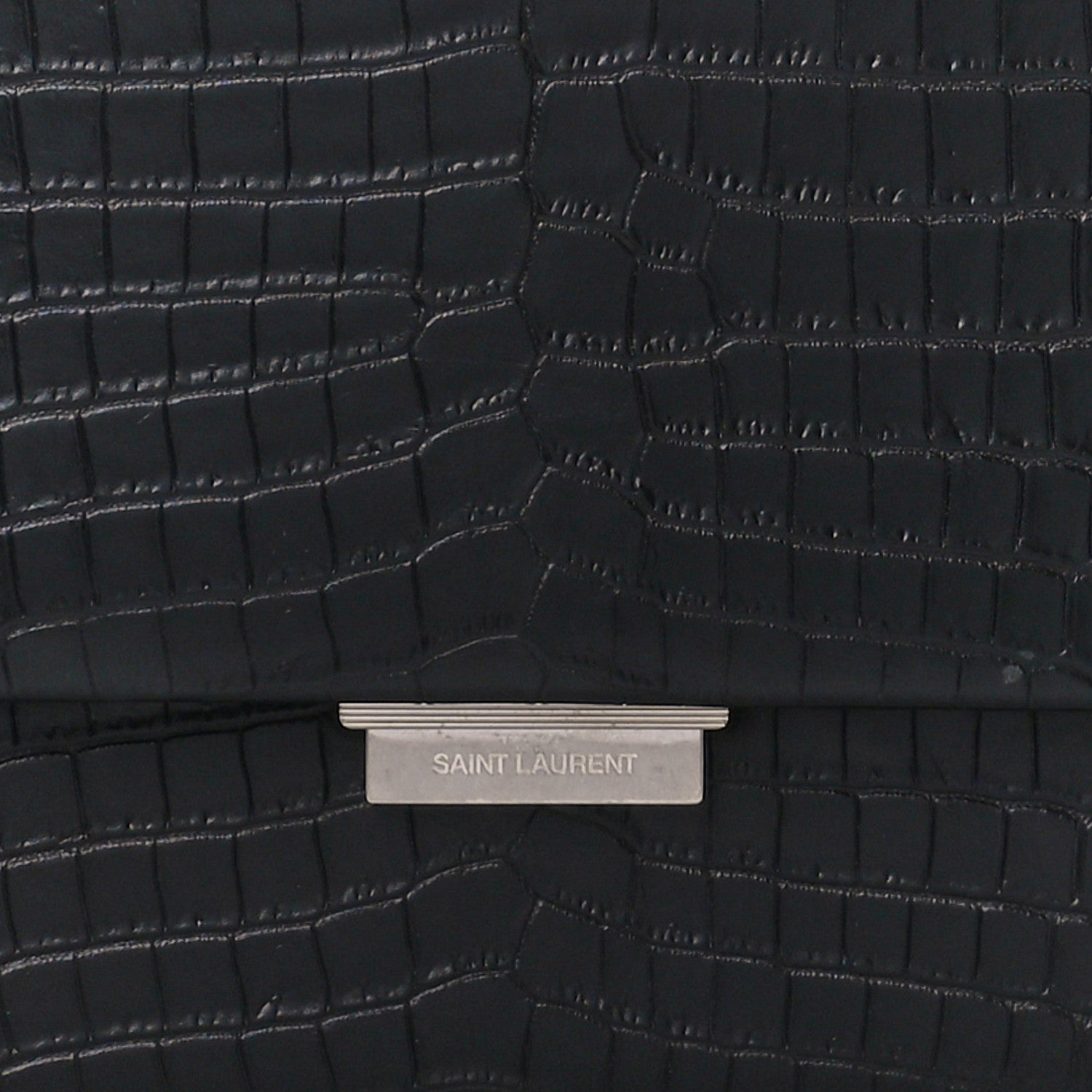 Saint Laurent Calfskin Crocodile Embossed Medium Babylone Black 10 of 12