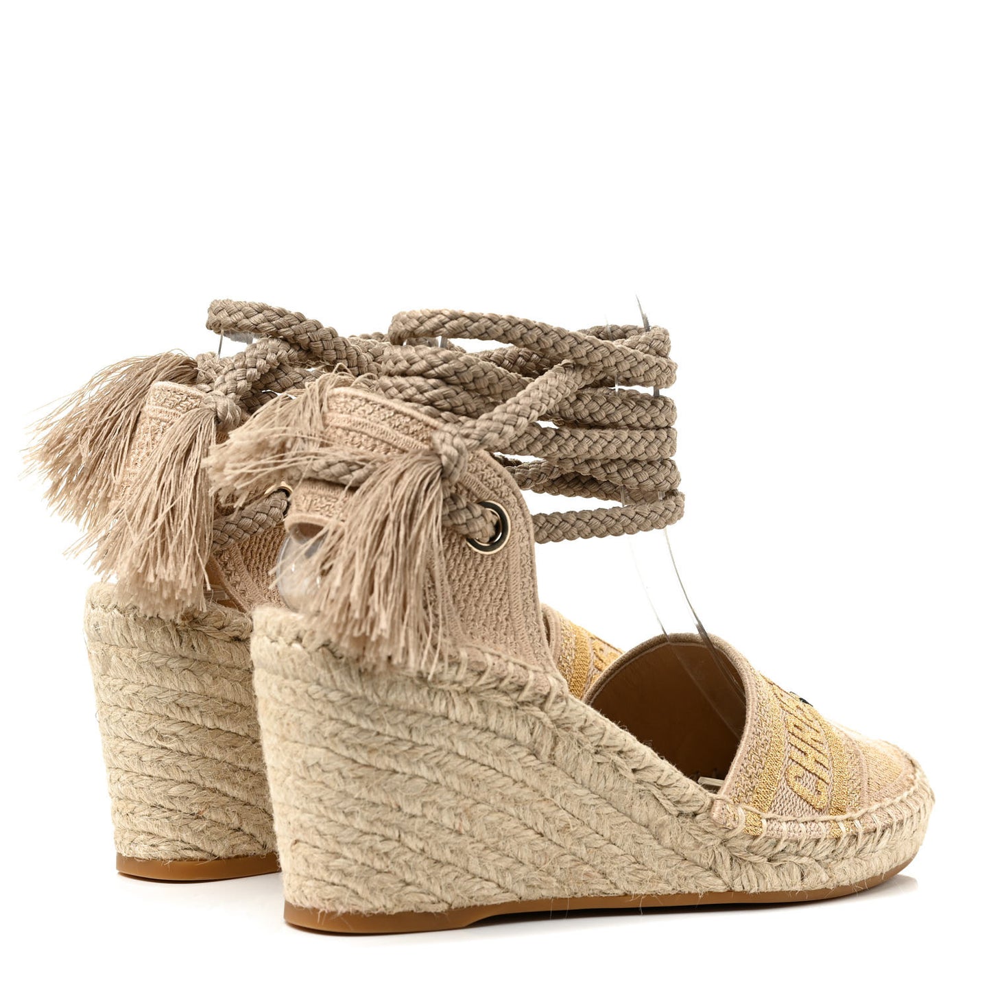Canvas Embroidered Granville Ankle Tie Espadrille Wedges 37 Cream