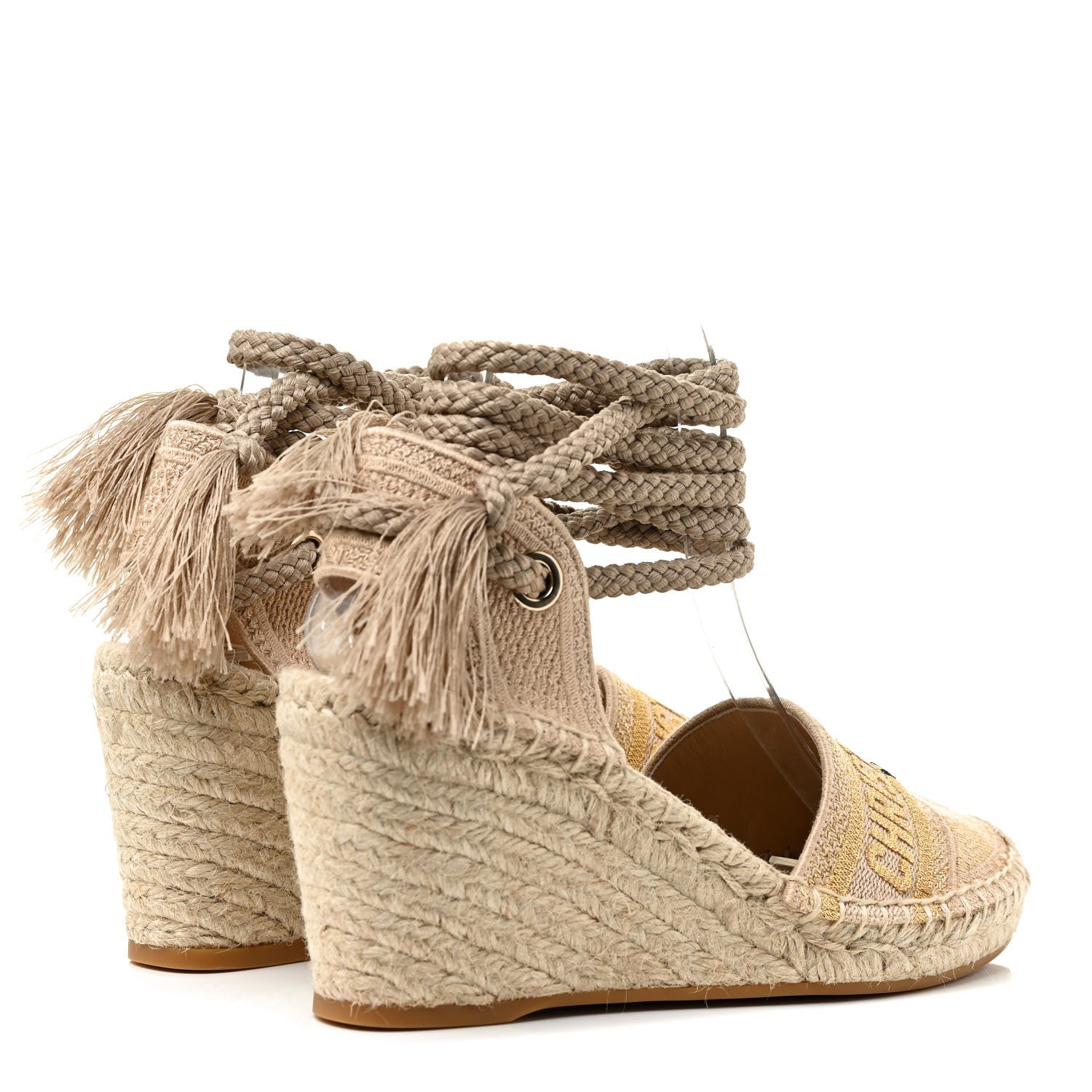 Christian Dior Canvas Embroidered Granville Ankle Tie Espadrille Wedges 37 Cream 8 of 22