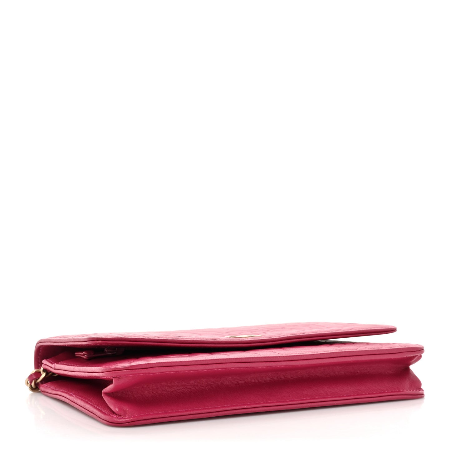 Lambskin Camellia Embossed Wallet on Chain WOC Pink