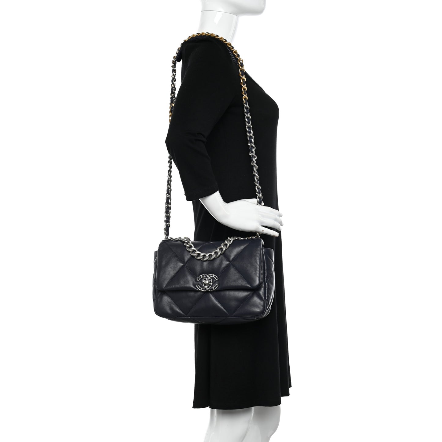 Lambskin Quilted Medium Chanel 19 Flap Navy Blue
