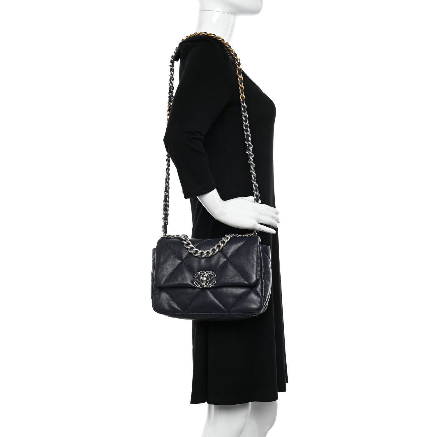 Chanel Lambskin Quilted Medium Chanel 19 Flap Navy Blue 2 of 11
