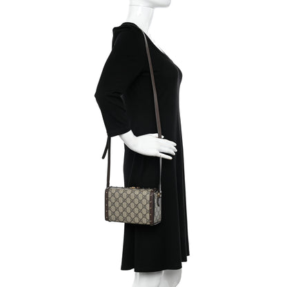 Gucci GG Supreme Monogram Textured Dollar Calfskin Mini Trunk Shoulder Bag Beige Ebony New Acero 2 of 9