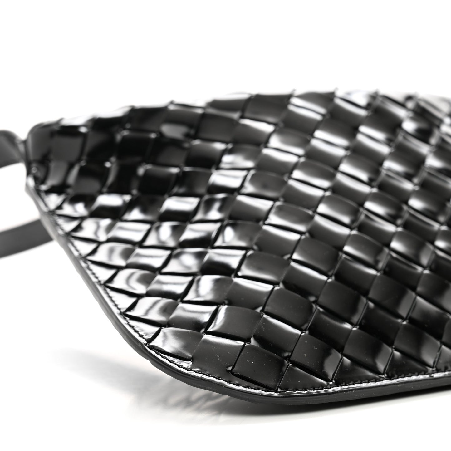 Patent Intrecciato Shoulder Bag Black