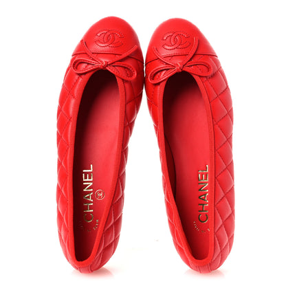 Chanel Caviar Quilted CC Cap Toe Ballerina Flats 37.5 Red 2 of 10
