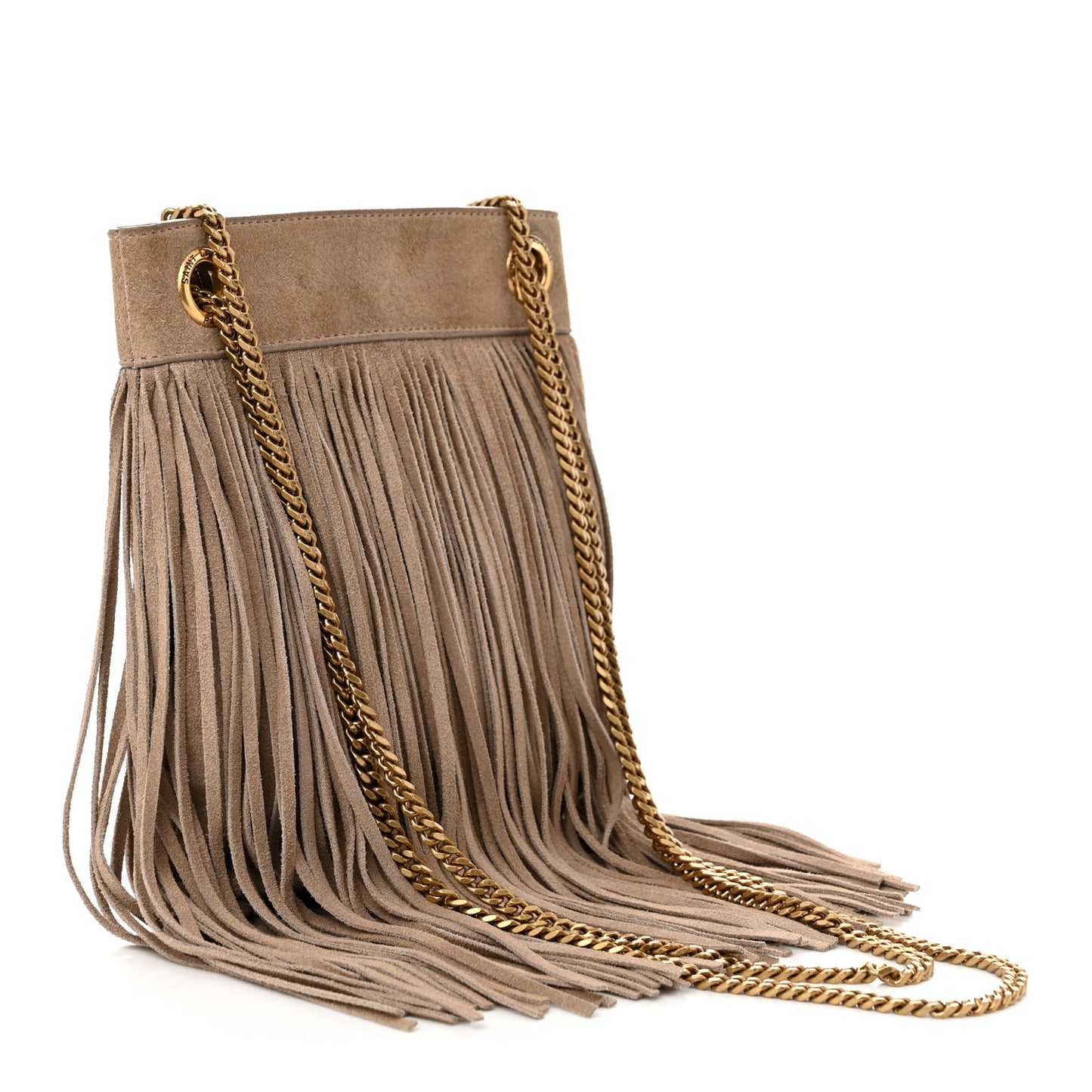 Suede Calfskin Small Grace Fringed Hobo Bag Dusty Grey