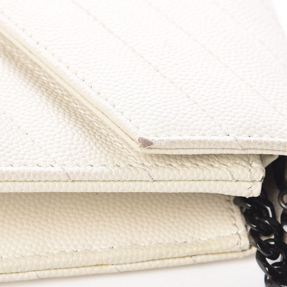 Saint Laurent Grain De Poudre Matelasse Chevron Monogram Envelope Chain Wallet Dove White 15 of 21