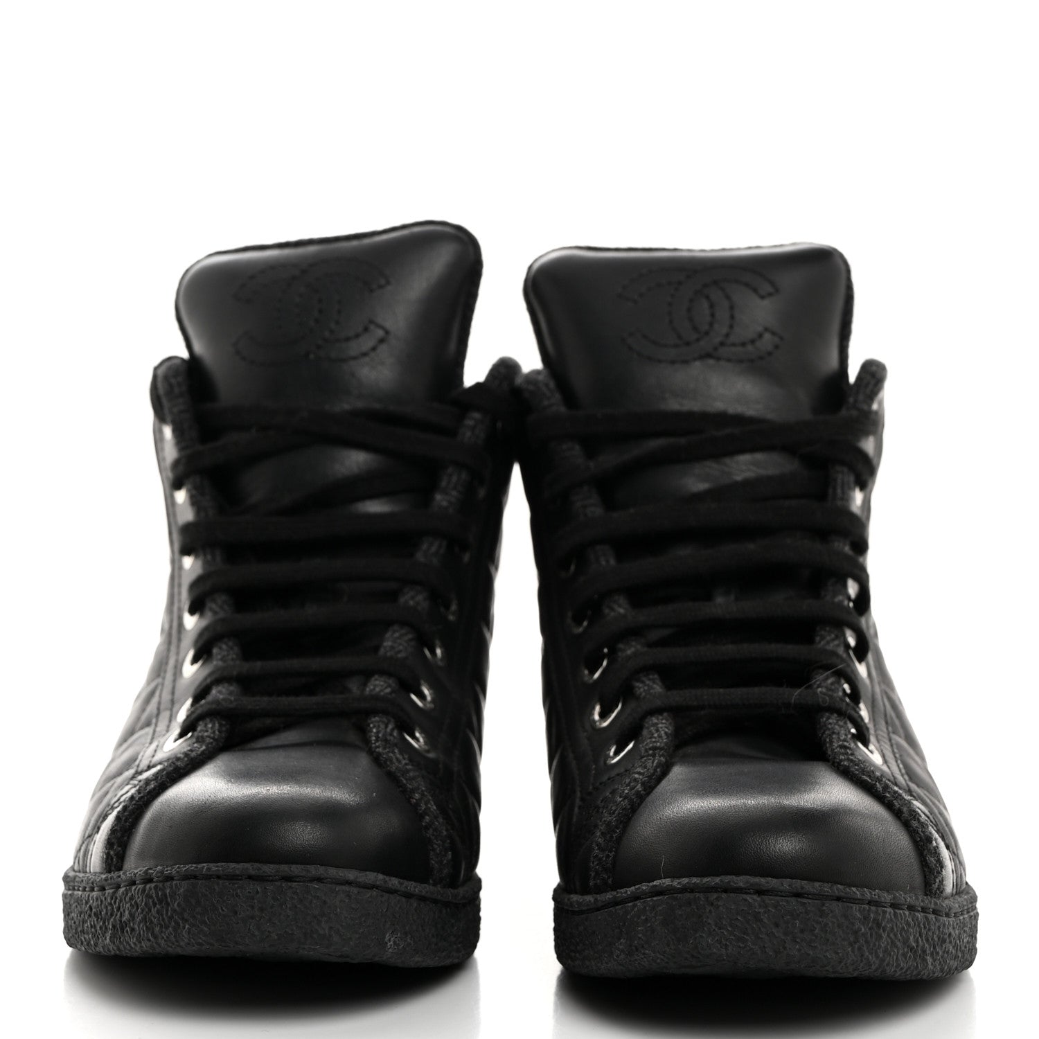 Chanel Lambskin Quilted High Top Sneakers 36.5 Black 2 of 9